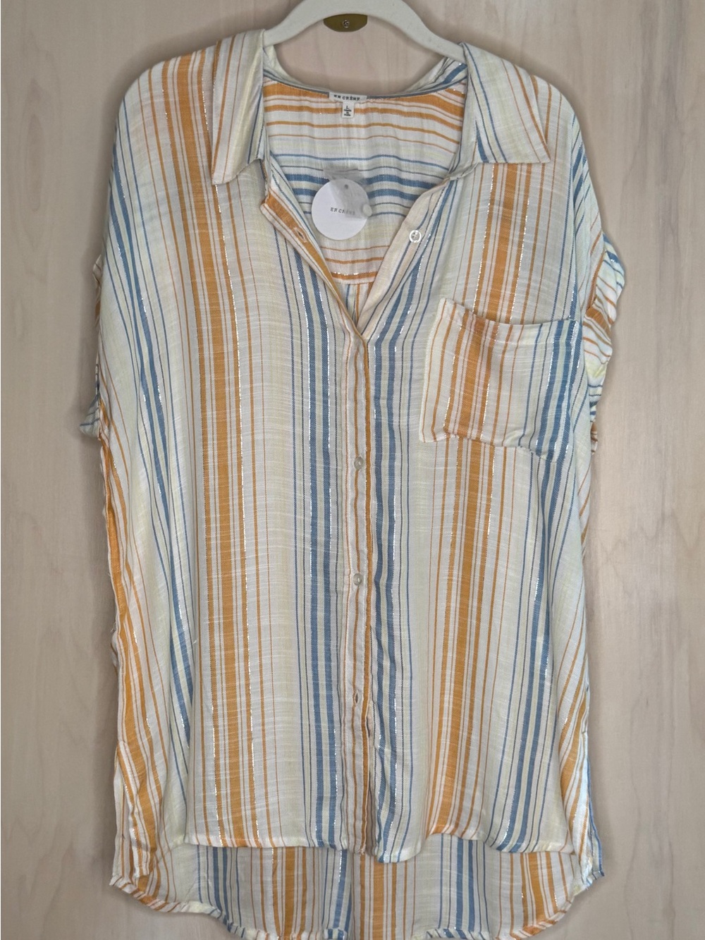 En Creme Striped Button-Front Swim Coverup in Blue & Mustard